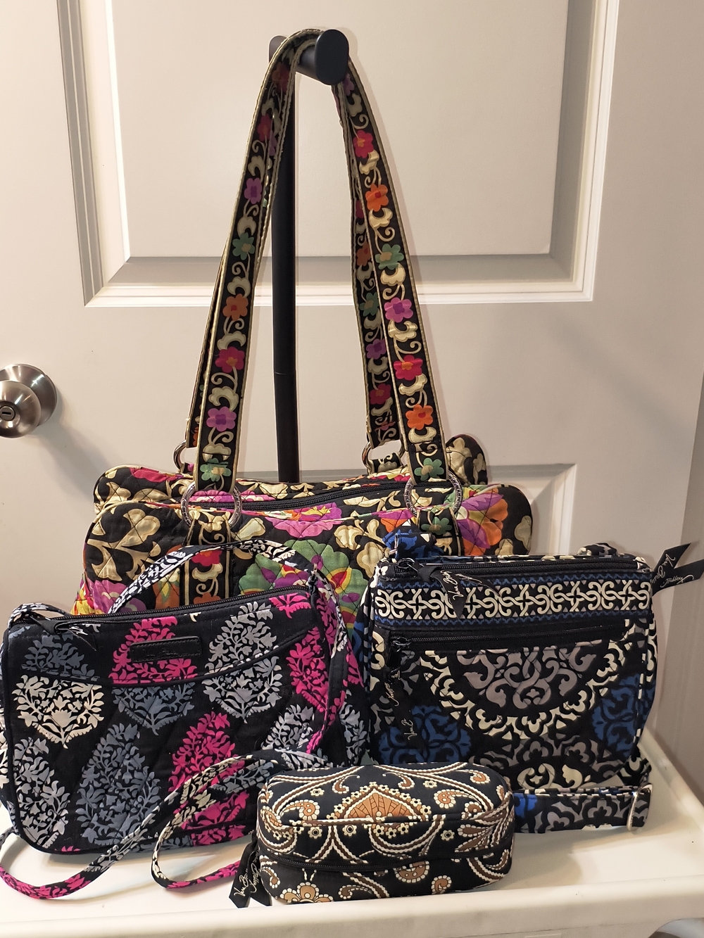Vera Bradley 4pc Bundle Shoulder Tote, 2 Crossbody Bags & Eyeglass Case